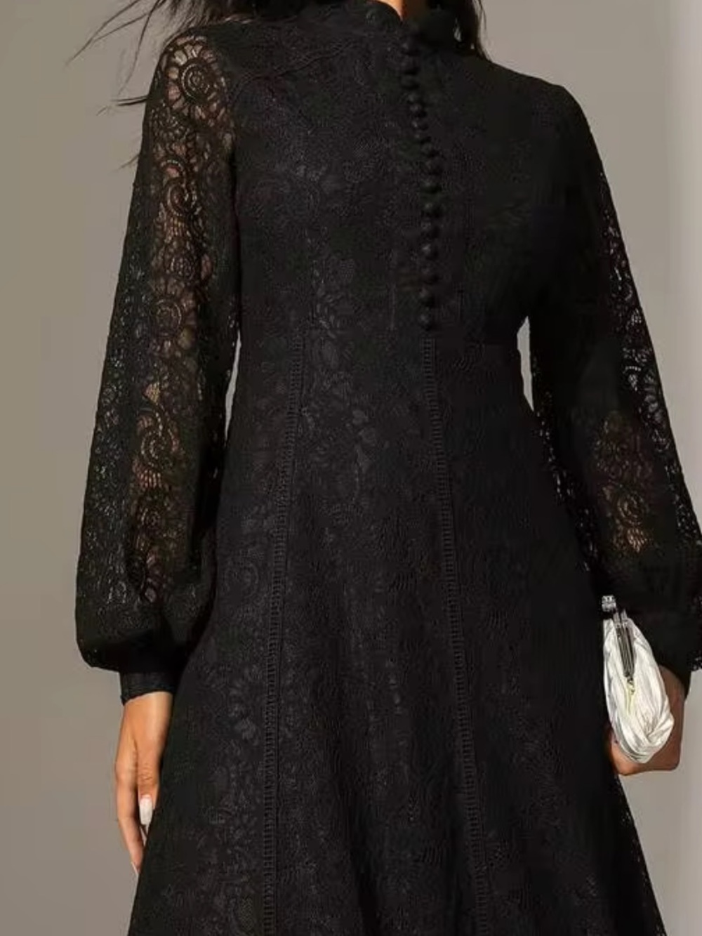 Elegant Black Lace Maxi Dress with High Neck